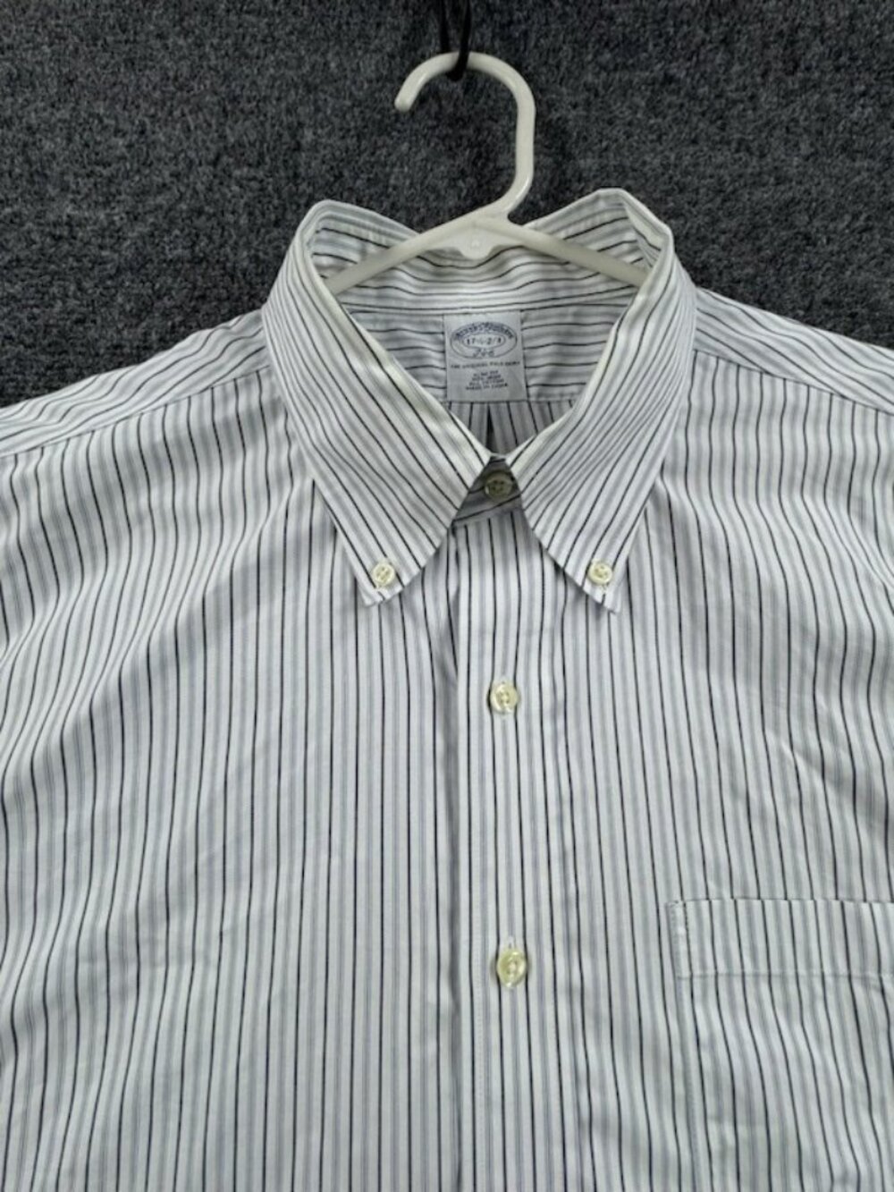 Brooks Brothers 17.5 2/3 Button-Down Non-Iron Cotton Slim Blue Pocket Shirt Men